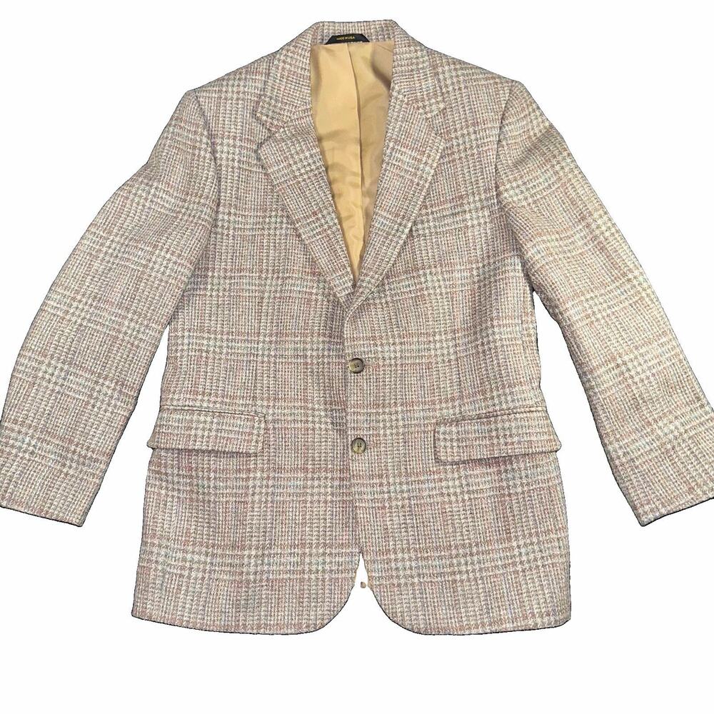 Vintage Haggar Tweed Blazer Mens 40 Glen Plaid Jacket Made in USA Sport Coat VTG
